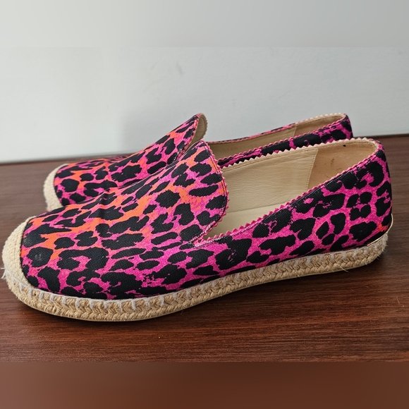 STEWART WIETZMAN Rare Pink Leopard Tricolor Printed Canvas Espadrille Loafers - Picture 1 of 10